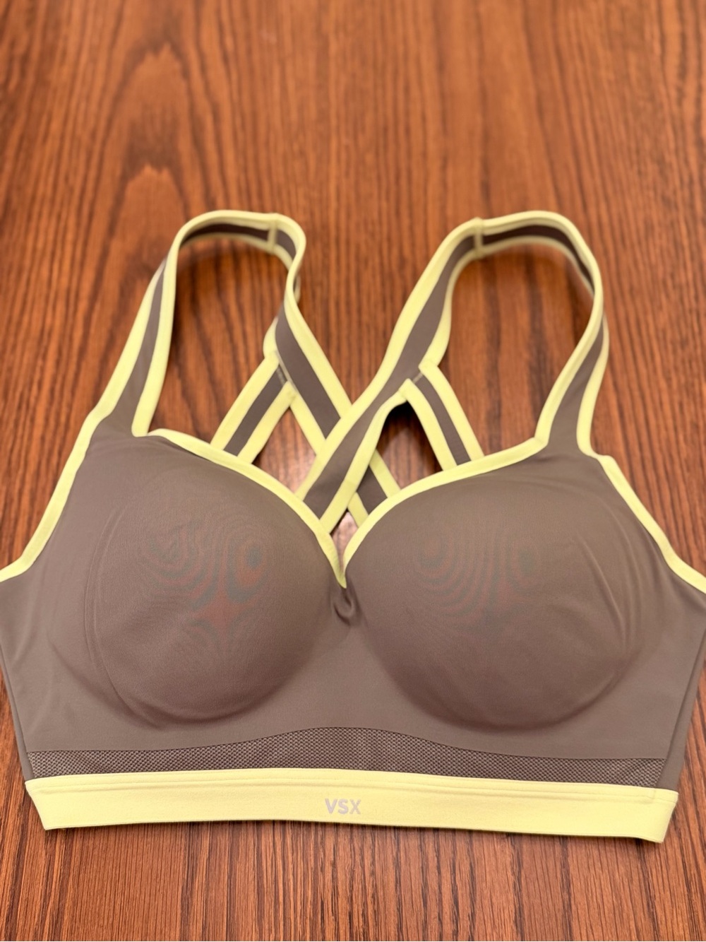 VSX Brown Sports Bra with Pale Yellow Trim